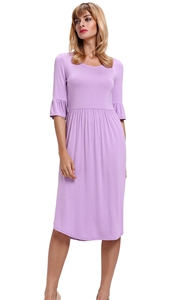 BY61652-8 Purple Ruffle Sleeve Midi Jersey Dress